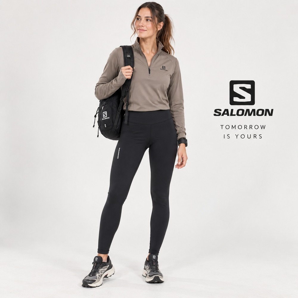 SALOMON Women's New SHKout Core Tights Deep Black LARGE Quick-Dry Stretch